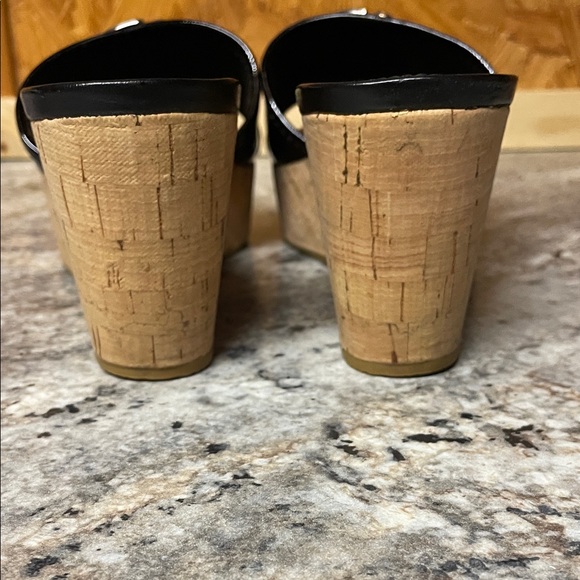 Coach Judith Black Patent Leather Cork Wedge Sandals - Picture 3 of 12